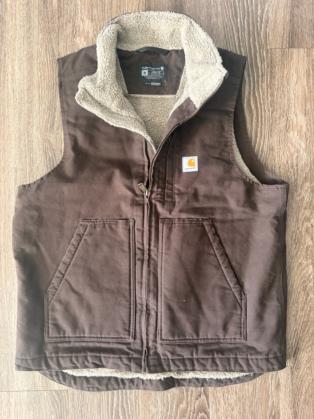 Women’s Carhartt Brown Sherpa-Lined Vest with Cream Lining Medium